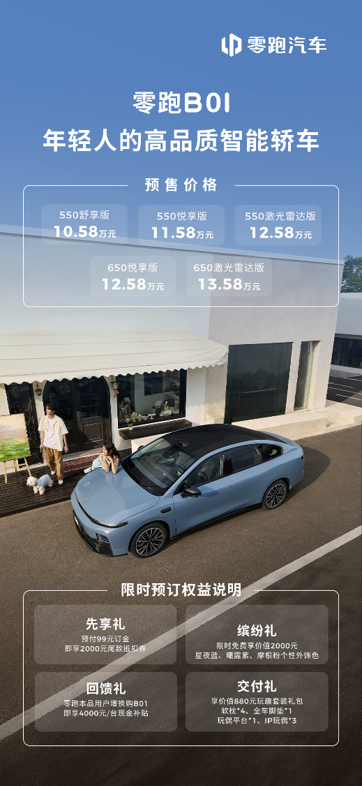 推5款车型预售价格10.58-13.58万元零跑b01预售开启