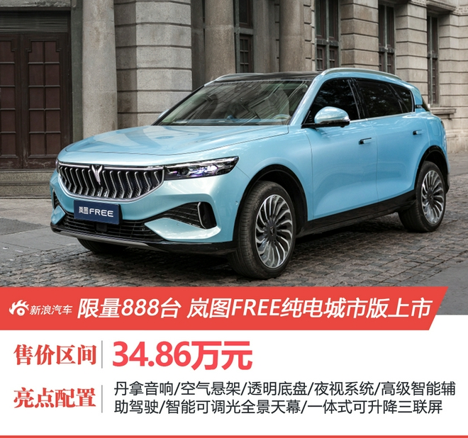售34.86万元岚图free纯电城市版正式上市